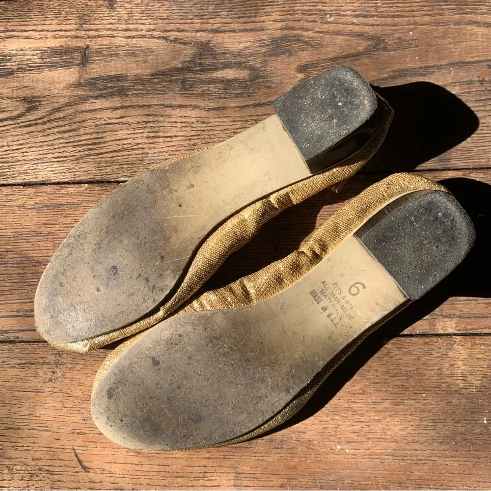 Vintage 60s gold lame lurex sparkling party ballet flats - Picture 5 of 9